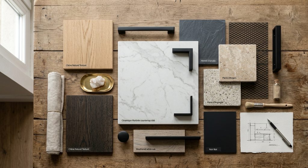 Echantillons de materiaux et plans de travail cuisine Feurs